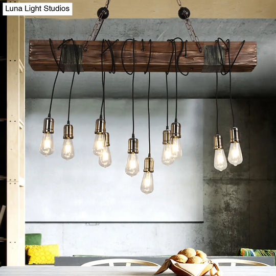 Industrial Linear Island Pendant Light With Gold Finish And Open Bulb Design / 43