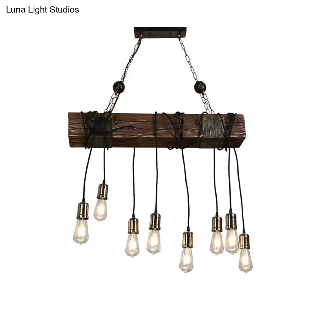 Industrial Linear Island Pendant Light With Gold Finish And Open Bulb Design / 31.5