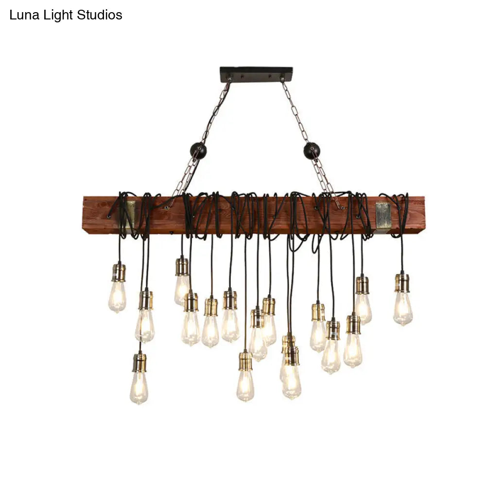 Industrial Linear Island Pendant Light With Gold Finish And Open Bulb Design
