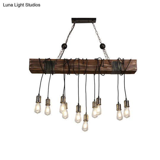 Industrial Linear Island Pendant Light With Gold Finish And Open Bulb Design