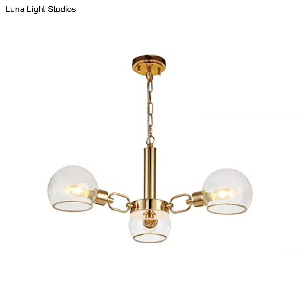 Modern Clear Glass Dome Chandelier - Gold Pendant Light For Sitting Room (3/6/8-Head Options)