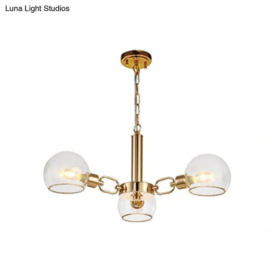 Modern Clear Glass Dome Chandelier - Gold Pendant Light For Sitting Room (3/6/8-Head Options)