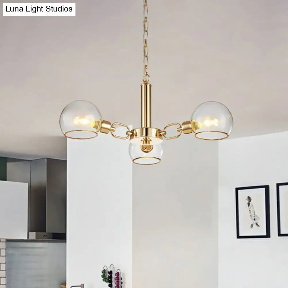 Modern Clear Glass Dome Chandelier - Gold Pendant Light For Sitting Room (3/6/8-Head Options)