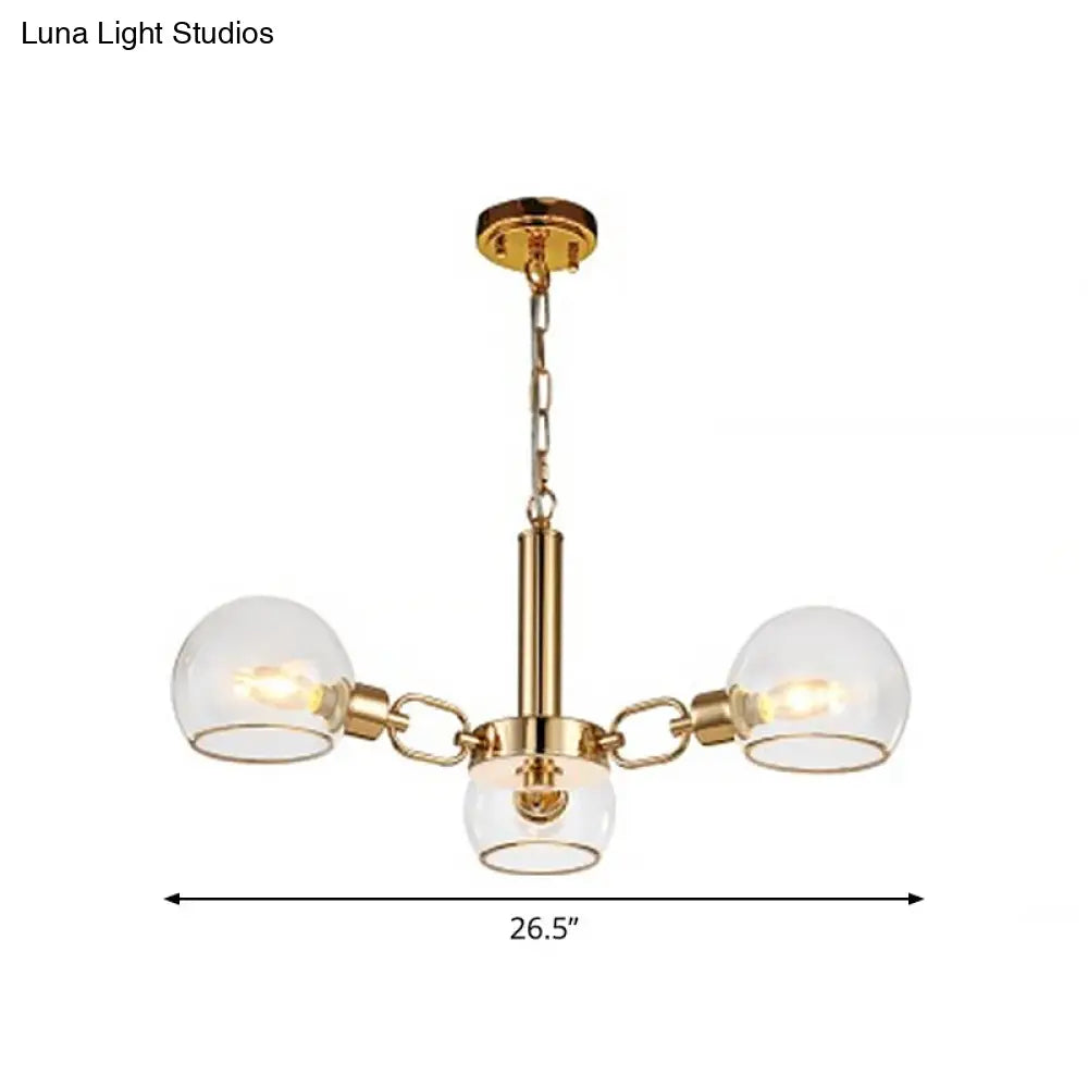 Modern Clear Glass Dome Chandelier - Gold Pendant Light For Sitting Room (3/6/8-Head Options)