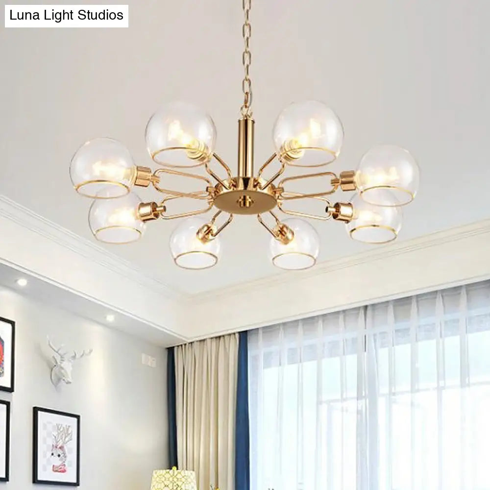 Modern Clear Glass Dome Chandelier - Gold Pendant Light For Sitting Room (3/6/8-Head Options)