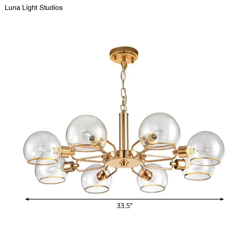 Modern Clear Glass Dome Chandelier - Gold Pendant Light For Sitting Room (3/6/8-Head Options)