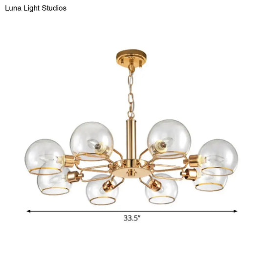 Modern Clear Glass Dome Chandelier - Gold Pendant Light For Sitting Room (3/6/8-Head Options)