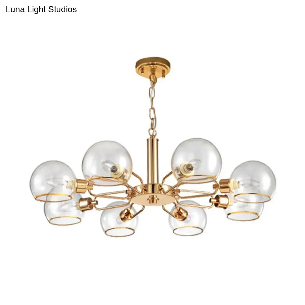 Modern Clear Glass Dome Chandelier - Gold Pendant Light For Sitting Room (3/6/8-Head Options)