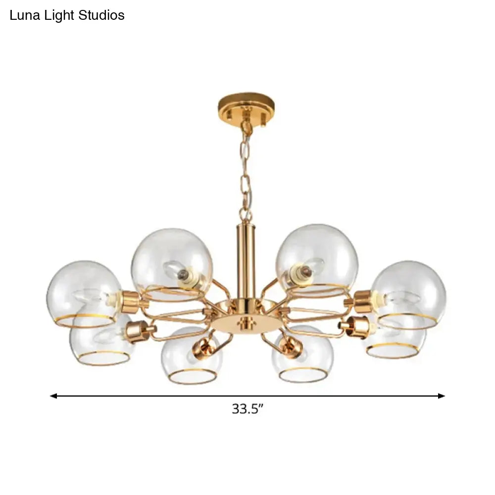 Modern Gold Pendant Light With Clear Glass Dome Shade - Ideal For Sitting Room