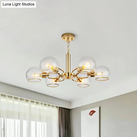 Modern Clear Glass Dome Chandelier - Gold Pendant Light For Sitting Room (3/6/8-Head Options)