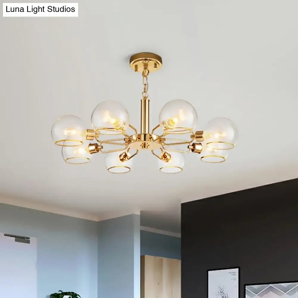 Modern Clear Glass Dome Chandelier - Gold Pendant Light For Sitting Room (3/6/8-Head Options) 8 /