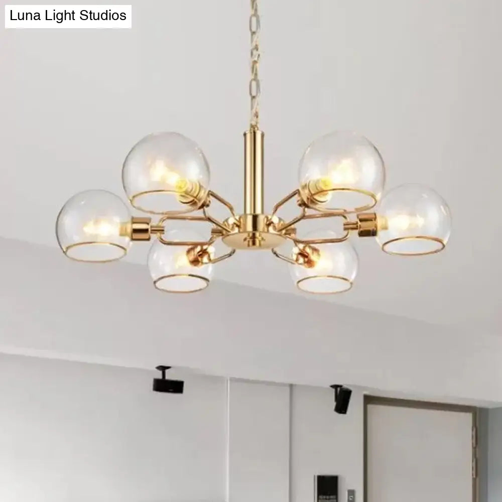 Modern Gold Pendant Light With Clear Glass Dome Shade - Ideal For Sitting Room