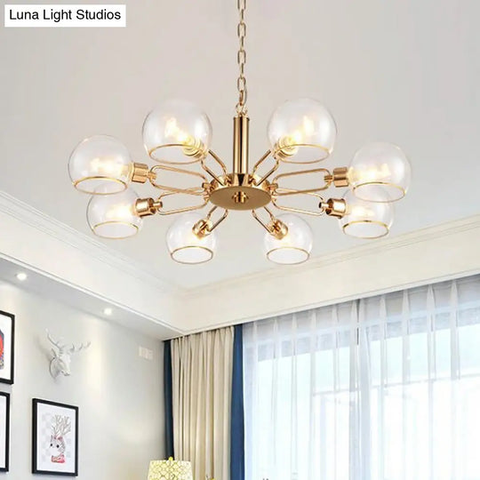 Modern Gold Pendant Light With Clear Glass Dome Shade - Ideal For Sitting Room