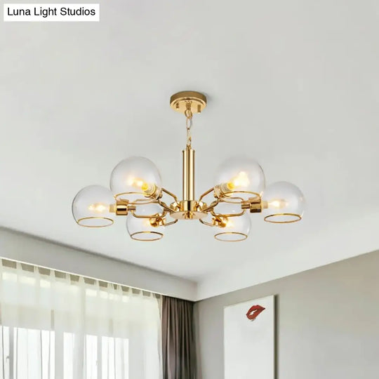 Modern Gold Pendant Light With Clear Glass Dome Shade - Ideal For Sitting Room