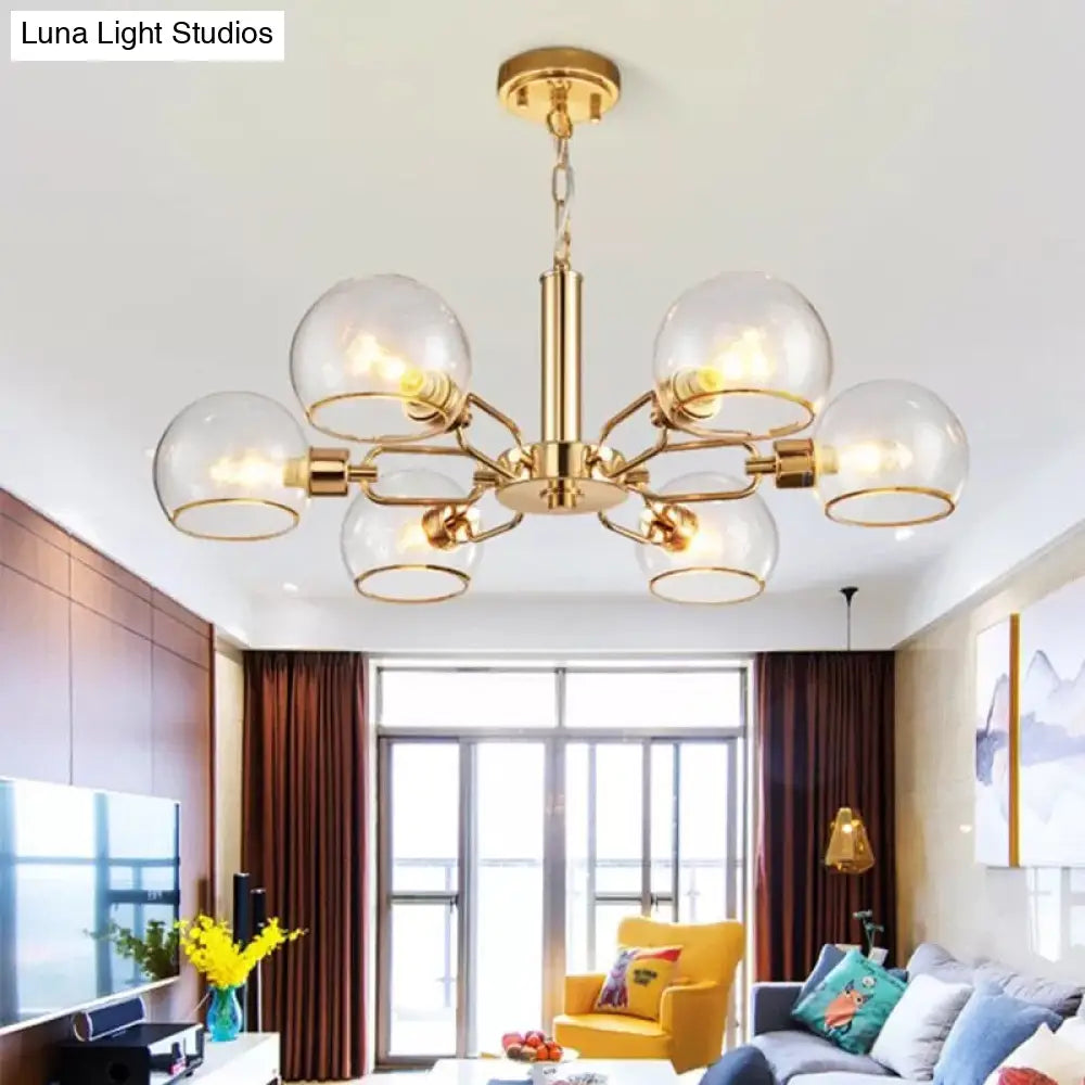 Modern Clear Glass Dome Chandelier - Gold Pendant Light For Sitting Room (3/6/8-Head Options) 6 /