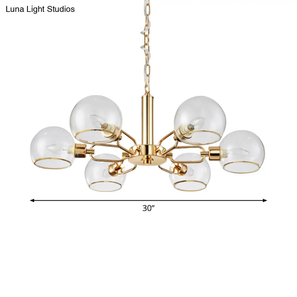 Modern Clear Glass Dome Chandelier - Gold Pendant Light For Sitting Room (3/6/8-Head Options)