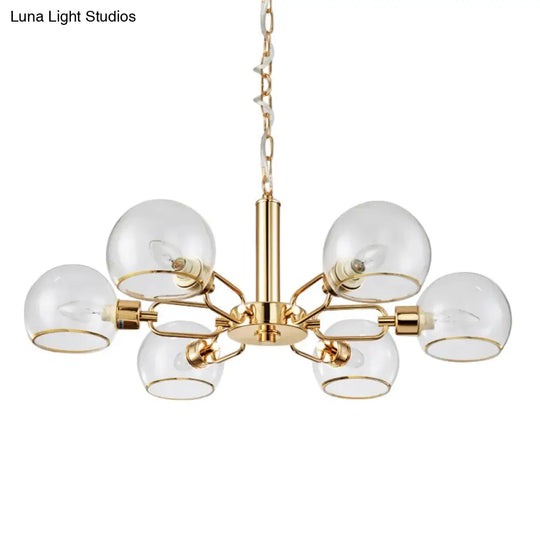 Modern Clear Glass Dome Chandelier - Gold Pendant Light For Sitting Room (3/6/8-Head Options)