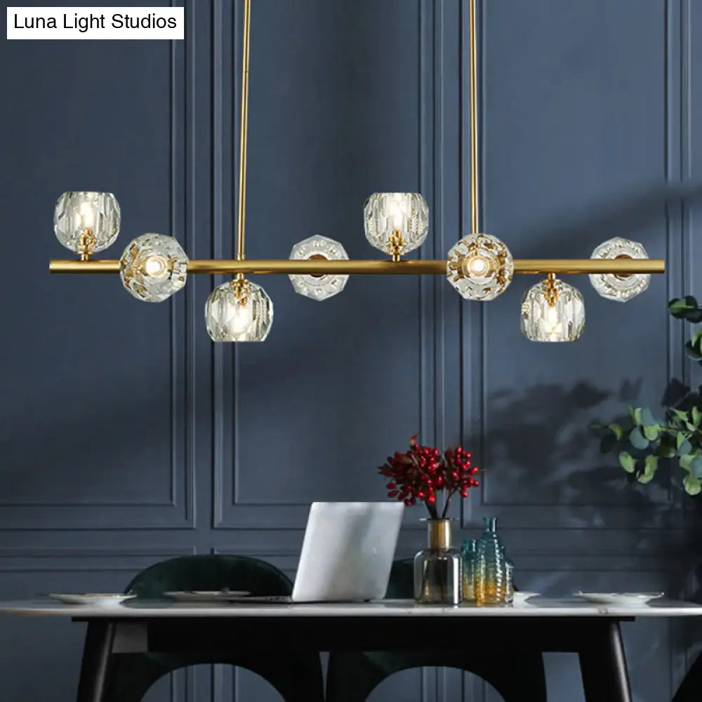 Modern Gold Pendant Light With Crystal Dome Shade - Ideal For Restaurants Or Over Kitchen Islands