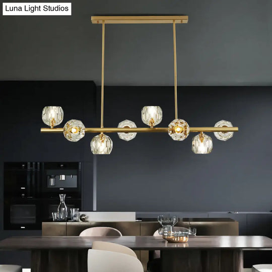 Modern Gold Pendant Light With Crystal Dome Shade - Ideal For Restaurants Or Over Kitchen Islands