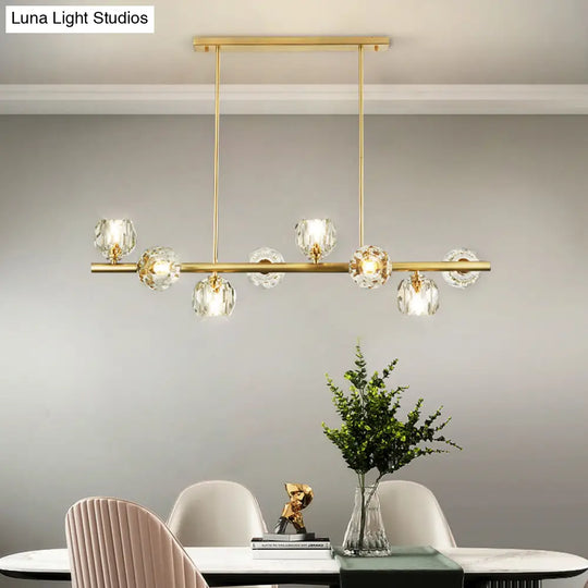 Modern Gold Pendant Light With Crystal Dome Shade - Ideal For Restaurants Or Over Kitchen Islands