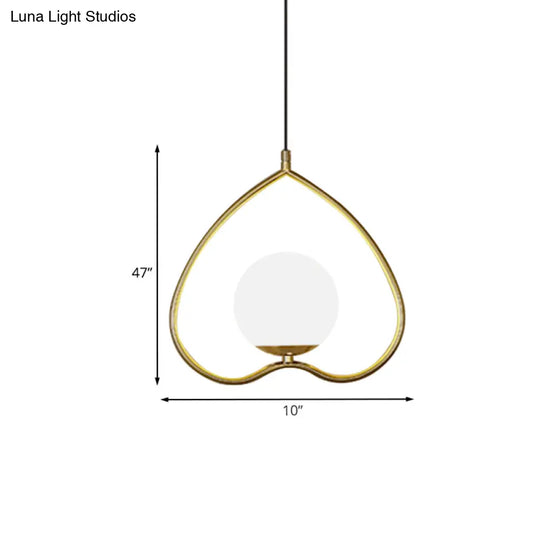 Modern Gold Pendant Light With Heart-Shaped Down Lighting Metal Frame And Opal Glass Shade