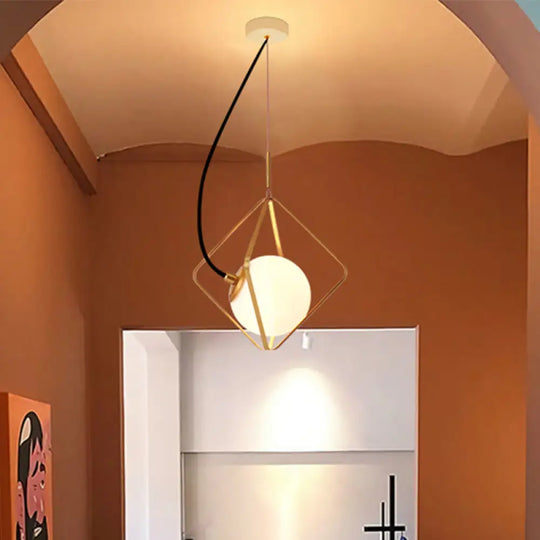 Modern Gold Pendant Light With Milky Glass Globe 10’/13’ Wide - Ceiling Mounted / 10’