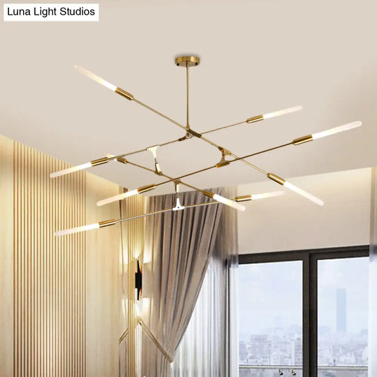 Modern Gold Pendant Light With Opal Glass Shade - Linear Hanging Fixture 4/6/8 Lights