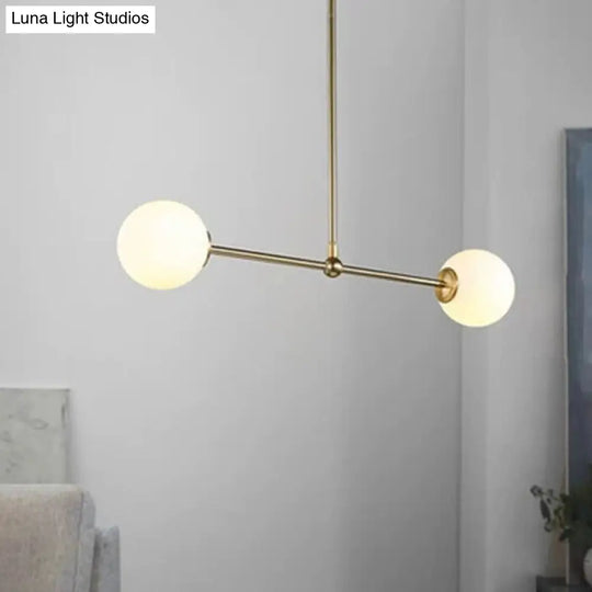 Modern Gold Pendant Light With Orb White Glass Shade - Minimalist Bar Design 2 Lights’ Or ’Gold