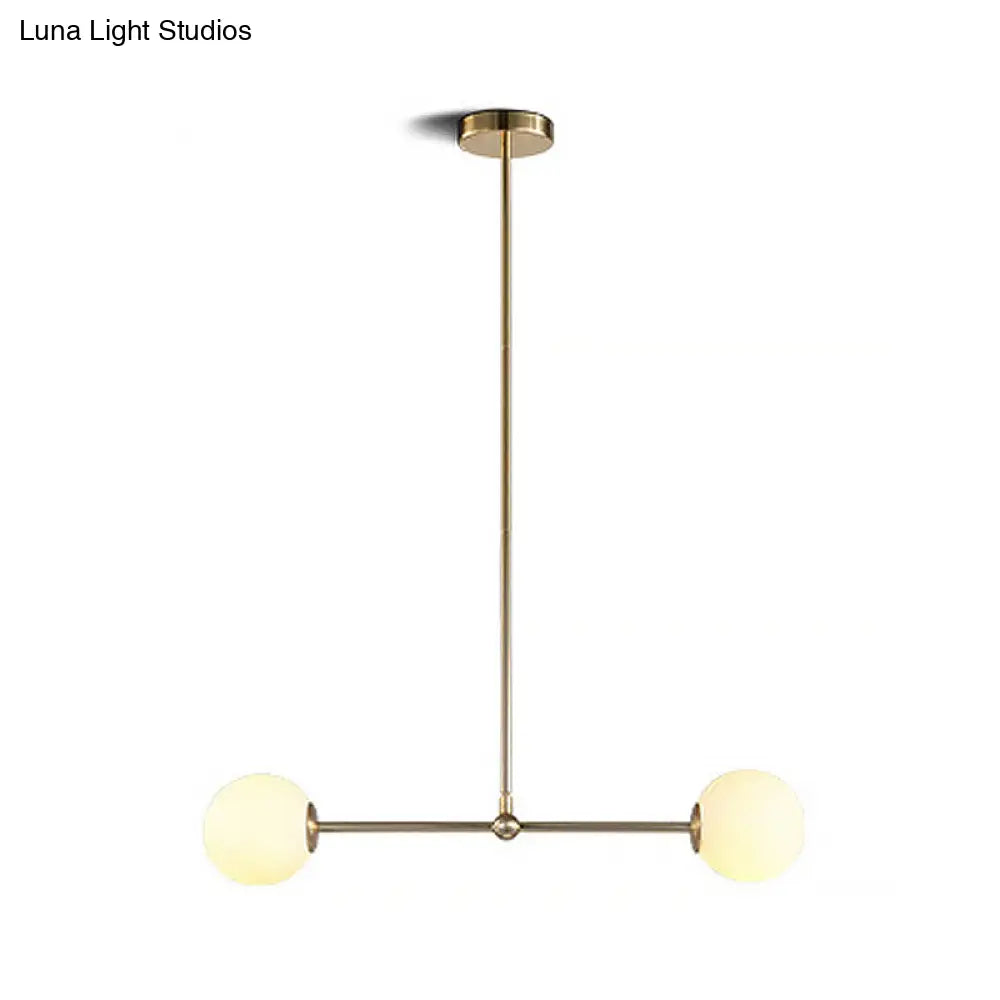 Minimalist Gold Bar Pendant Light With Orb White Glass Shade - Modern Chandelier