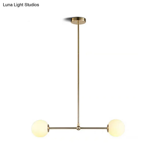 Minimalist Gold Bar Pendant Light With Orb White Glass Shade - Modern Chandelier