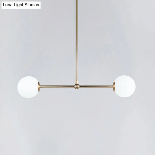 Minimalist Gold Bar Pendant Light With Orb White Glass Shade - Modern Chandelier