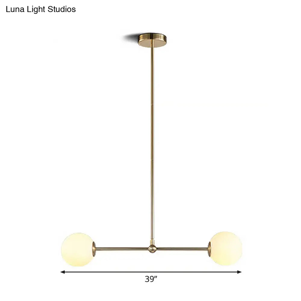 Modern Gold Pendant Light With Orb White Glass Shade - Minimalist Bar Design 2 Lights’ Or ’Gold