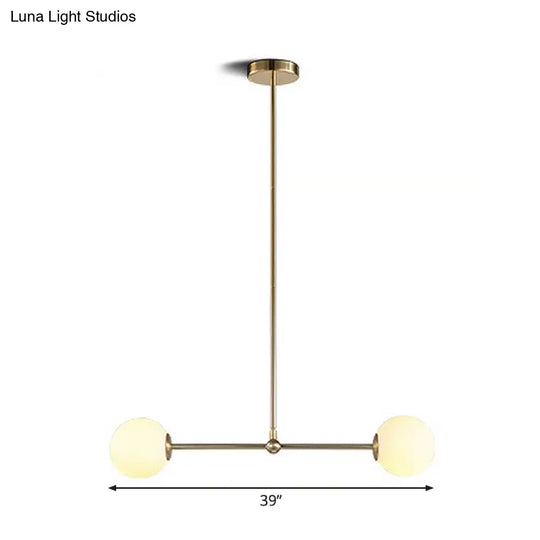 Modern Gold Pendant Light With Orb White Glass Shade - Minimalist Bar Design 2 Lights’ Or ’Gold