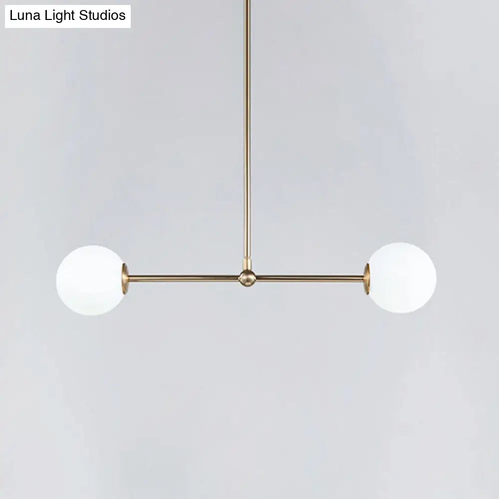 Modern Gold Pendant Light With Orb White Glass Shade - Minimalist Bar Design 2 Lights’ Or ’Gold