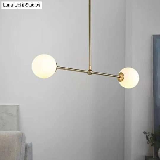 Minimalist Gold Bar Pendant Light With Orb White Glass Shade - Modern Chandelier