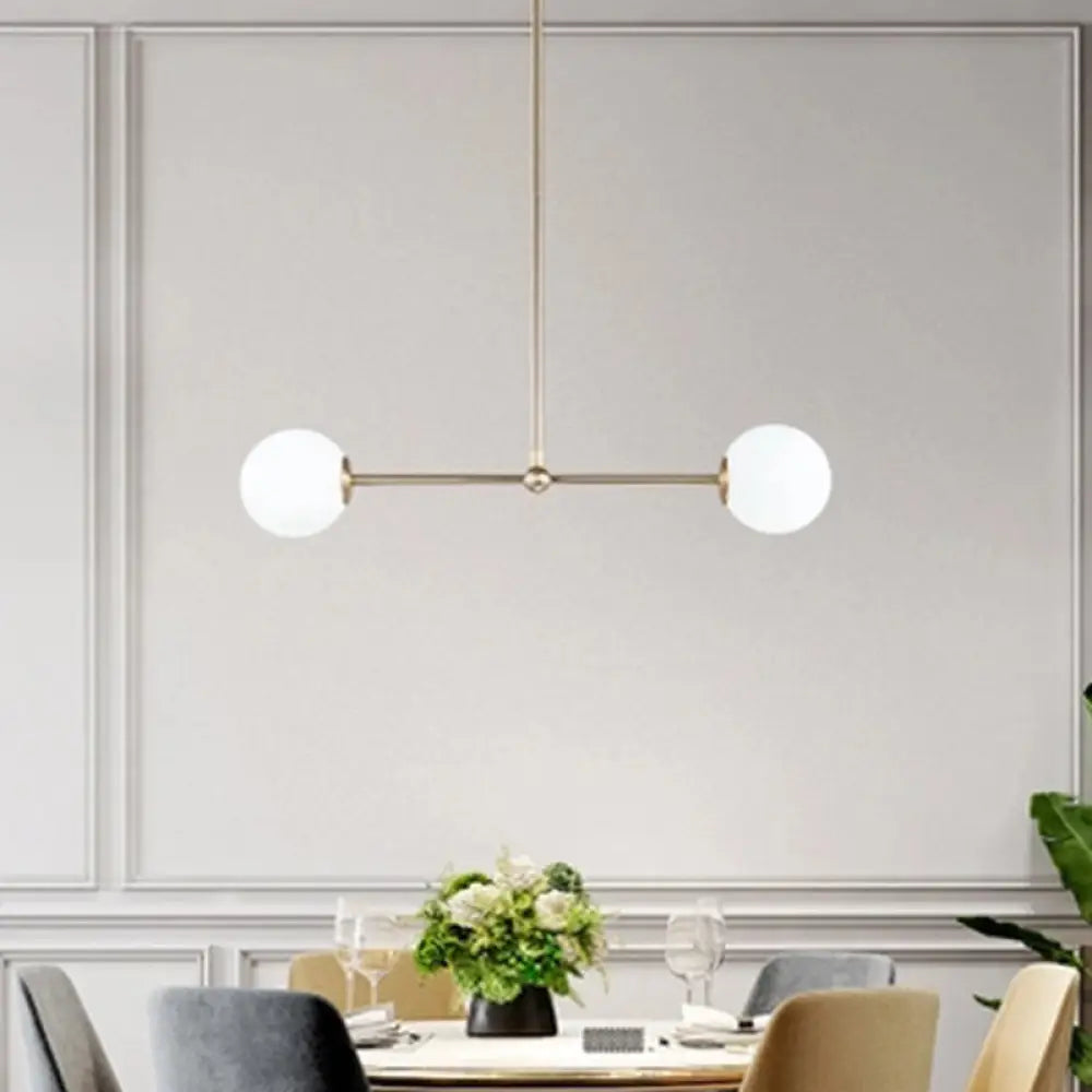 Modern Gold Pendant Light With Orb White Glass Shade - Minimalist Bar Design 2 Lights’ Or ’Gold