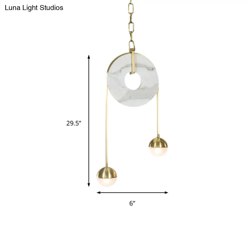 Modern Gold Pendant Light With White Glass Led Pull-Chain And 2 Lights