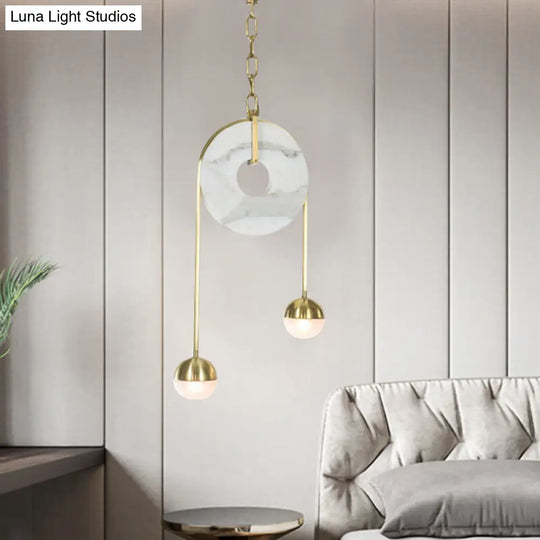 Modern Gold Pendant Light With 2 Lights White Glass Shade Led Hanging Lamp