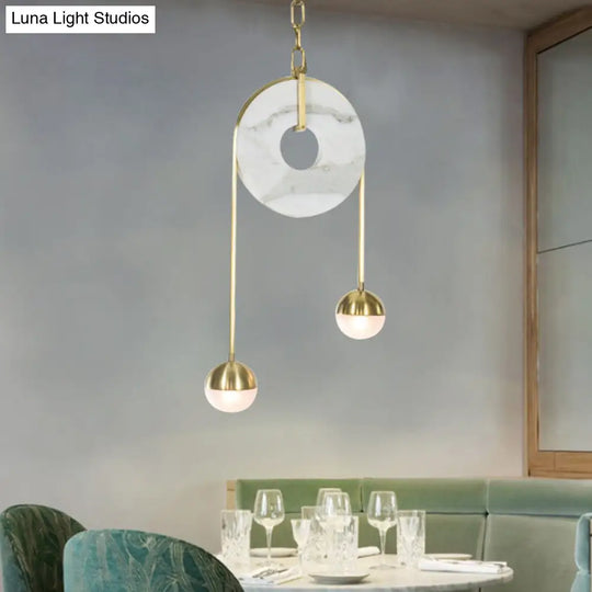Modern Gold Pendant Light With 2 Lights White Glass Shade Led Hanging Lamp