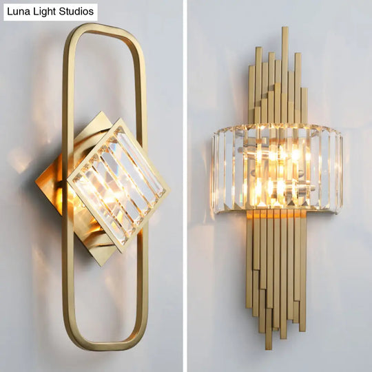 Modern Gold Quad Crystal Wall Sconce Light For Stairs