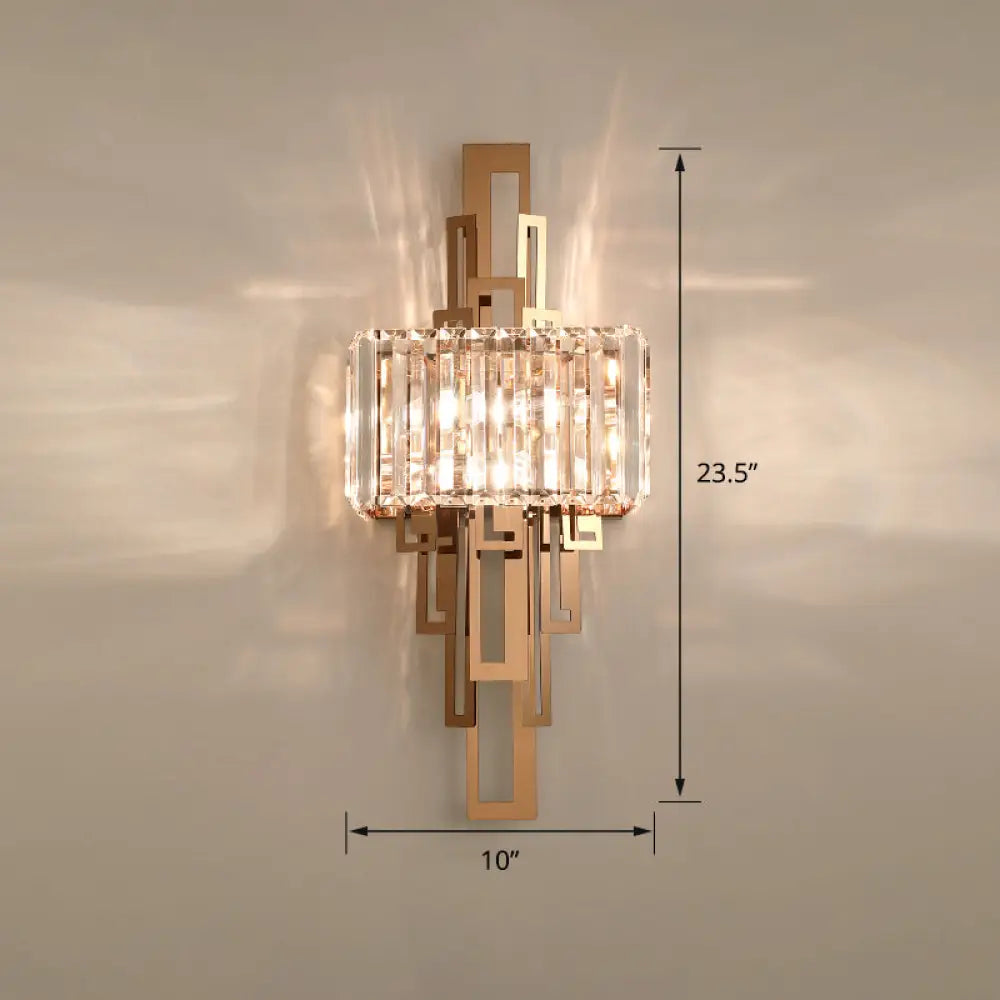 Modern Gold Quad Crystal Wall Sconce Light For Stairs / Prismatic