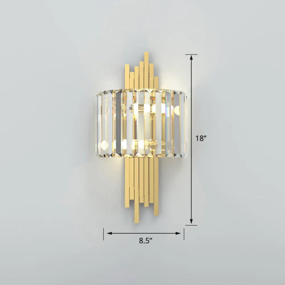 Modern Gold Quad Crystal Wall Sconce Light For Stairs / Semicircle