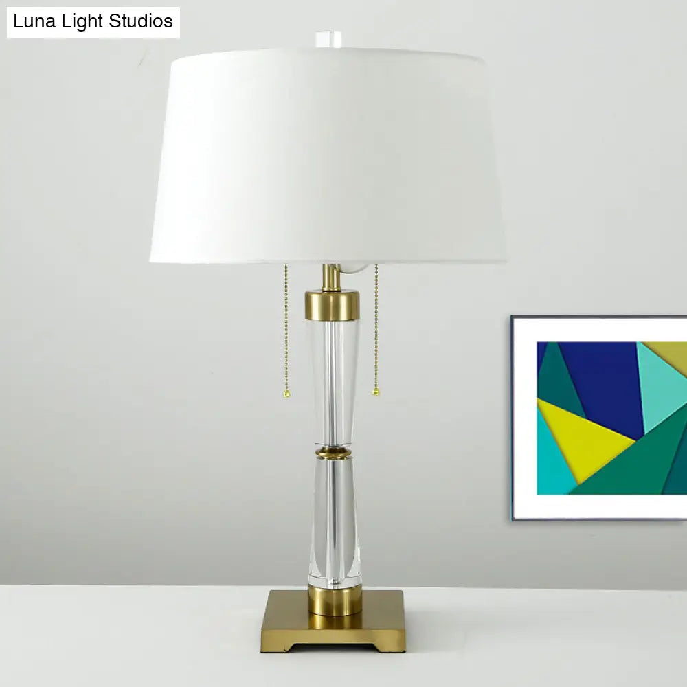 Modern Gold Reading Lamp With Pull Chain - Drum Shade Task Light 2 Bulbs Stylish Fabric Design