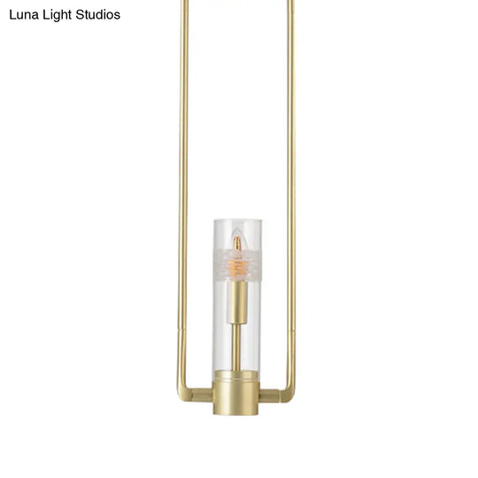 Modern Gold Restaurant Pendant Light With Clear Glass Shade - 1 Bulb Suspension Fixture