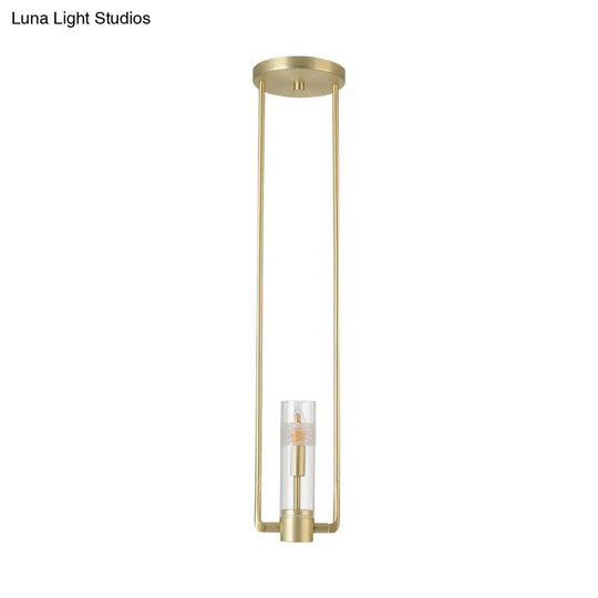 Modern Gold Restaurant Hanging Light Fixture With Clear Glass Shade - 1 Bulb Suspension Pendant