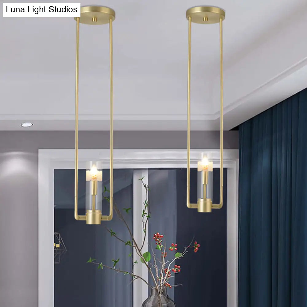 Modern Gold Restaurant Hanging Light Fixture With Clear Glass Shade - 1 Bulb Suspension Pendant