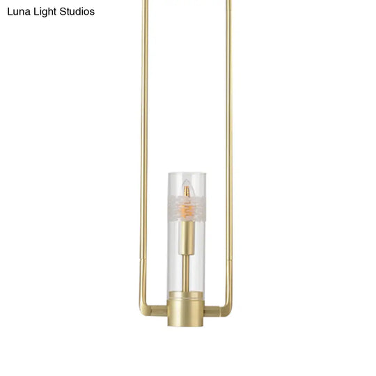 Modern Gold Restaurant Hanging Light Fixture With Clear Glass Shade - 1 Bulb Suspension Pendant