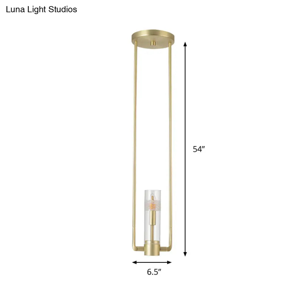 Modern Gold Restaurant Hanging Light Fixture With Clear Glass Shade - 1 Bulb Suspension Pendant