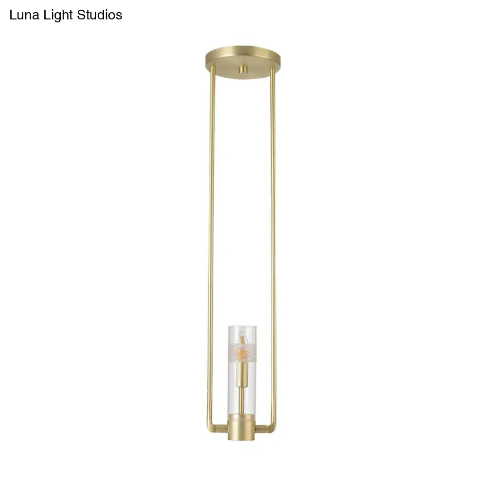 Modern Gold Restaurant Pendant Light With Clear Glass Shade - 1 Bulb Suspension Fixture