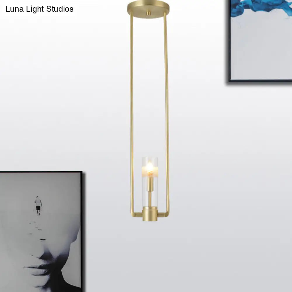 Modern Gold Restaurant Pendant Light With Clear Glass Shade - 1 Bulb Suspension Fixture